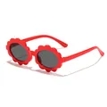 Vibrant red flower-shaped fashion sunglasses for kids featuring protective oval lenses - Red Frame Grey Lens