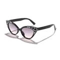 Kids stylish glitter cat eye sunglasses with purple gradient lenses and black frames - Black Rhinestone Cat Eye Style (61101) / Black Frame Double Gray Lens