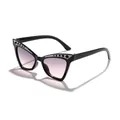 Stylish children's cat-eye sunglasses in black with glitter and rhinestone accents - Black Frame Double Gray Lens