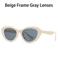Retro cat-eye zonnebril met beige montuur en grijze glazen voor een chique look - Crèmewit Grijze Lens