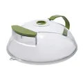 Transparent microwave splatter guard cover with green handle and adjustable steam vent - Upgraded Water Injection Style / 26x10cm
