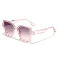 Stylish pink square frame children sunglasses with glitter edges and gradient lenses - Transparent Pink Gradient Grey Lens