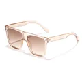 Oversized vierkante zonnebril met perzikkleurig montuur en bruine verloopglazen. - Champagne Frame Dubbele Thee Lens