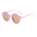 Stylish pink round frame children's sunglasses with UV protection for boys and girls - Purple Frame Tea Lens