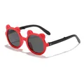 Cute red cartoon bear ear sunglasses for children with foldable black temples and round lenses - Foldable Cartoon Bear Ear (3010) / Red Frame Black Legs
