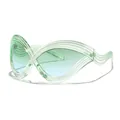 Futuristische übergroße Cat-Eye-Sonnenbrille mit grünem Wellenrahmen und Verlauf - Grüner Rahmen/Grünblaue Gläser