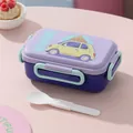 Microwave safe purple cartoon car bento box with folding spoon for kids - Cartoon Car (CAR) / 800ml Purple Blue
