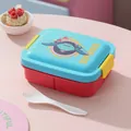 Blue and red 3-compartment plastic kids lunch box with space cartoon and white fork - Spaceship / 860ml Blue Red