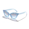 Sparkly light blue cat-eye sunglasses for kids featuring rhinestone accents and glitter - Blue Glitter Rhinestone Style (61101) / Fluorescent Blue Frame Tea Grey Lens