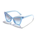 Stylish blue glitter cat-eye sunglasses for girls with rhinestone accents - Fluorescent Blue Frame Tea Grey Lens