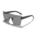 Stylish grey mirrored rimless shield sunglasses with black temples for hip-hop style. - Black Frame Full Grey
