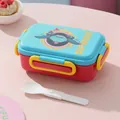 Portable red and blue partitioned lunch box with space theme and folding spork tool - Spaceship (SPACE) / 800ml Blue Red