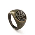Antiker chinesischer Ring aus Titanstahl mit schwarzem Emaille-Langlebigkeitssymbol - Glück (Antikbronze)