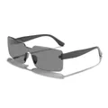 Retro rectangular rimless sunglasses with grey lenses and black temples for unisex - Black Frame Full Grey