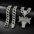 Détail du collier avec pendentif REALLY RICH et bracelet cubain argenté serti - Set de colliers / 18 pouces / Argent