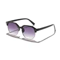 Children's semi-rimless square sunglasses with purple gradient lenses and stud details. - Black Frame Double Gray Lens