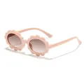 Adorable pink flower-shaped sunglasses for children featuring brown gradient protective lenses - Orange Pink Frame Tea Lens