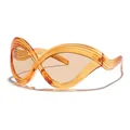 Futuristische Oversized Cateye-Sonnenbrille mit bernsteinfarbenem Wellenmuster-Rahmen. - Transparentes Tee