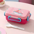 Pink plastic divided lunch box with ship cartoon and foldable spoon for microwave - Sailboat (SHIP) / 800ml Pink