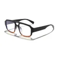 Retro double bridge anti-blue light glasses with black to brown gradient frame - Black & Brown Gradient