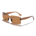 Vintage rectangular wrap-around sunglasses with brown tea-tinted lenses and tan frame - Brown Frame Tea Lens