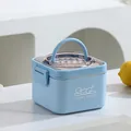 Boîte à bento carrée bleu clair en acier inoxydable avec poignée et couvercle clair. - Couche Unique (900ml) / 900ml / Bleu