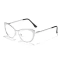 Occhiali da gatto in metallo argento con lenti anti luce blu in stile vintage Y2K. - Montatura Argento Anti-Luce Blu / Argento