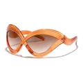Futuristische übergroße Cat-Eye-Sonnenbrille mit gewelltem, orangefarbenem Rahmen - Transparenter Orange Doppel-Tee-Gläser