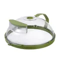 Durable and heat resistant microwave splatter cover with green trim and steam vent - Water Injection Diversion Style / 26x11cm