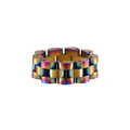 Mehrfarbiger Ring aus Titanstahl mit verstellbarem Gliederkettendesign im Uhrenstil - US 7 Verstellbar / Uhrenarmband-Stil / bunt