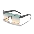 Oversized rimless square one-piece sunglasses with teal to amber gradient mirror lenses - Black Frame Green-Tea Gradient