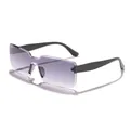 Retro rimless rectangular sunglasses with purple gradient lenses and black temples - Black Frame Dual Grey