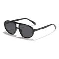 Classic retro black oversized aviator sunglasses with double bridge and hollow design - Black Frame Grey Lens