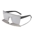 Oversized rimless shield sunglasses with silver mirrored lenses and black temples. - Black Frame Gradient Silver Mirror
