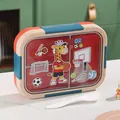 Portable kids cartoon partitioned stainless steel lunch box bento set with spoon - 1100ml Plastic Model Khaki