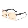 Retro rimless rectangular sunglasses with orange lenses and black temples - Black Frame Champagne