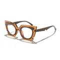 Stylish oversized cat-eye anti-blue light glasses featuring brown amber transparent frame - Transparent Tea Tea Arm Blue Light Blocking