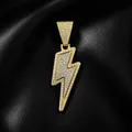 Macro view of an iced out lightning bolt pendant featuring pavé-set sparkling crystals on gold - Pendant Only (Without Chain) / Gold