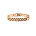 High-quality rose gold stainless steel watch link bracelet with a polished finish and clasp. - Rose Gold