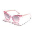 Pink glitter cat-eye sunglasses for girls with rhinestone accents and tinted lenses - Fluorescent Pink Frame Grey Lens
