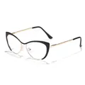 Eleganti occhiali cat-eye retrò con montatura in metallo nero e oro da donna. - Montatura Oro Nero Anti-luce Blu / Nero Dipinto d'Oro