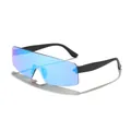 Randloze eendelige sportzonnebril met blauw gespiegelde glazen - Zwart Frame Ijsblauw Spiegel Lenzen