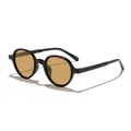 Round frame sunglasses with black frame and brown lenses for outdoor sun protection. - Black Frame Tea Lens