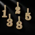 Vista dettagliata di ciondoli numerici hip-hop placcati in oro con zirconi cubici - Number 0 / Catena Intrecciata da 3mm x 24 Pollici / Oro