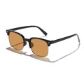 Kids semi-rimless square sunglasses with classic black frame and stylish brown lenses - Black Frame Tea Lens