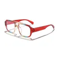 Stylish double-bridge glasses frame with gradient red transparent finish - Tricolor Gradient (Red Blue Amber)