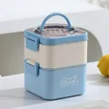 Boîte à lunch carrée à double couche en acier inoxydable bleu et crème avec poignée - Double Couche (1450ml) / 1450ml / Bleu