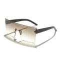 Rimless oversized square sunglasses with brown gradient lenses and black temples. - Black Frame Double Tea Lens
