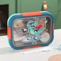 Cute dinosaur cartoon stainless steel bento box with two compartments and white spork - 650ml Stainless Steel Model Blue