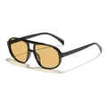 Retro oversized double bridge aviator sunglasses featuring black frames and yellow lenses - Black Frame Tea Lens